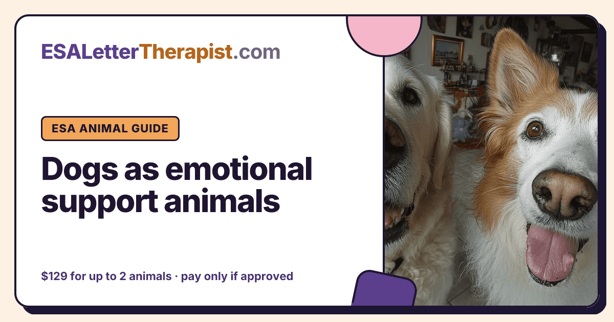 Dogs as emotional support animals, ESA Letter Therapist ESA animal guide