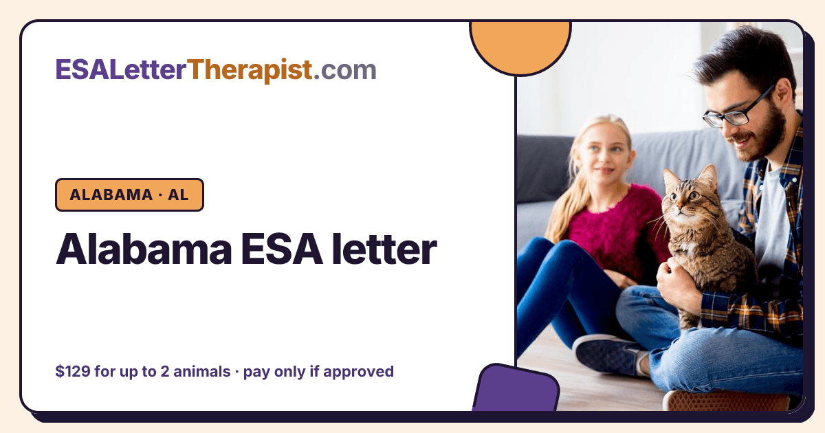 Alabama ESA letter, ESA Letter Therapist Alabama · AL