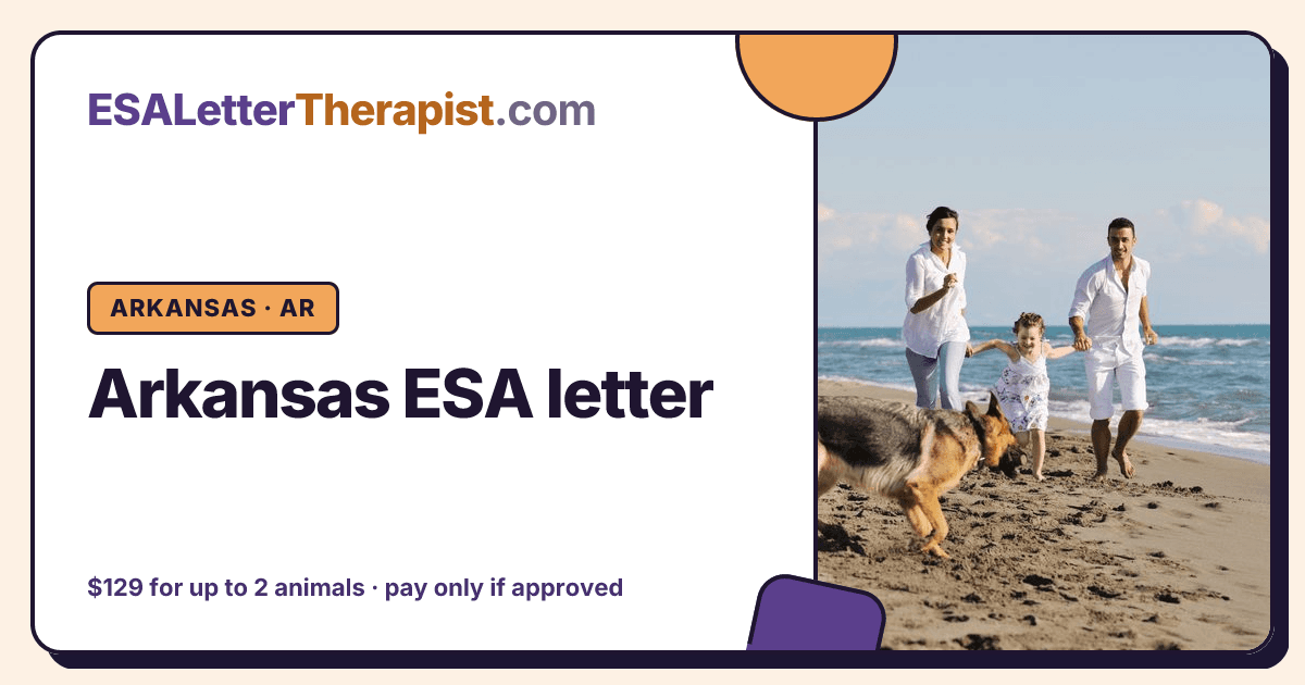 Arkansas ESA letter, ESA Letter Therapist Arkansas · AR