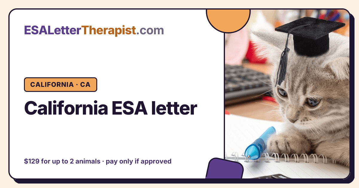 California ESA letter, ESA Letter Therapist California · CA