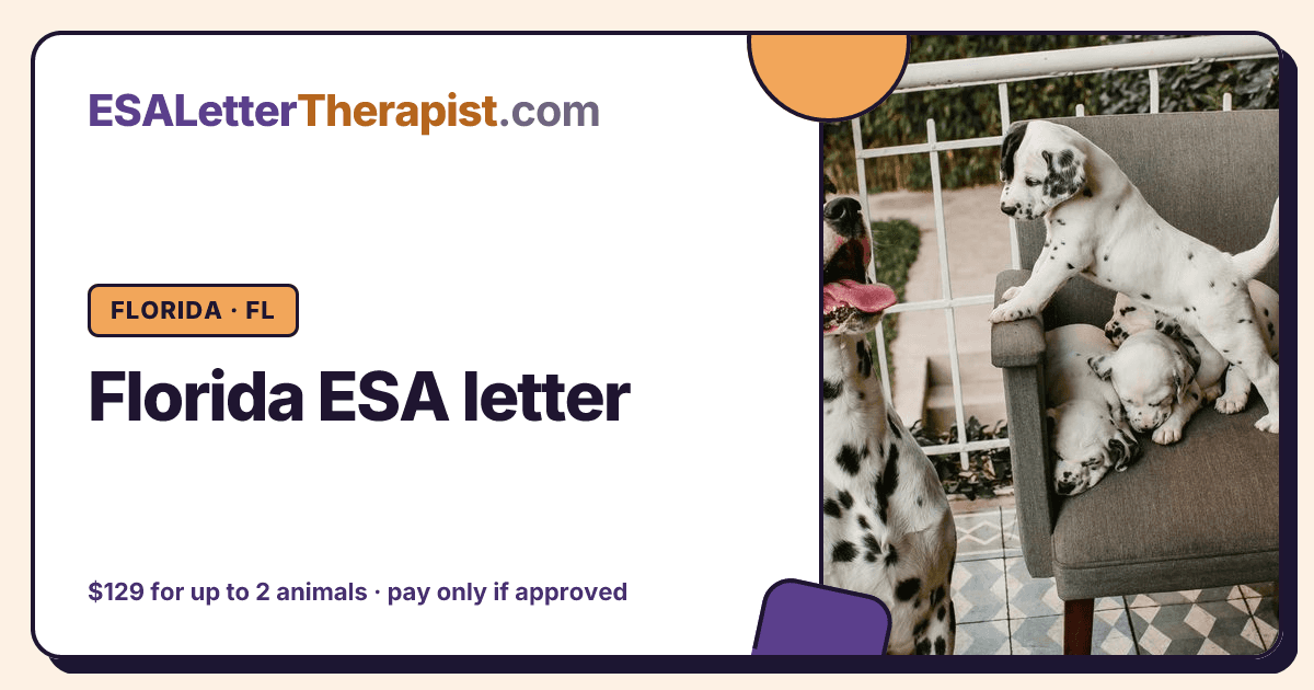 Florida ESA letter, ESA Letter Therapist Florida · FL