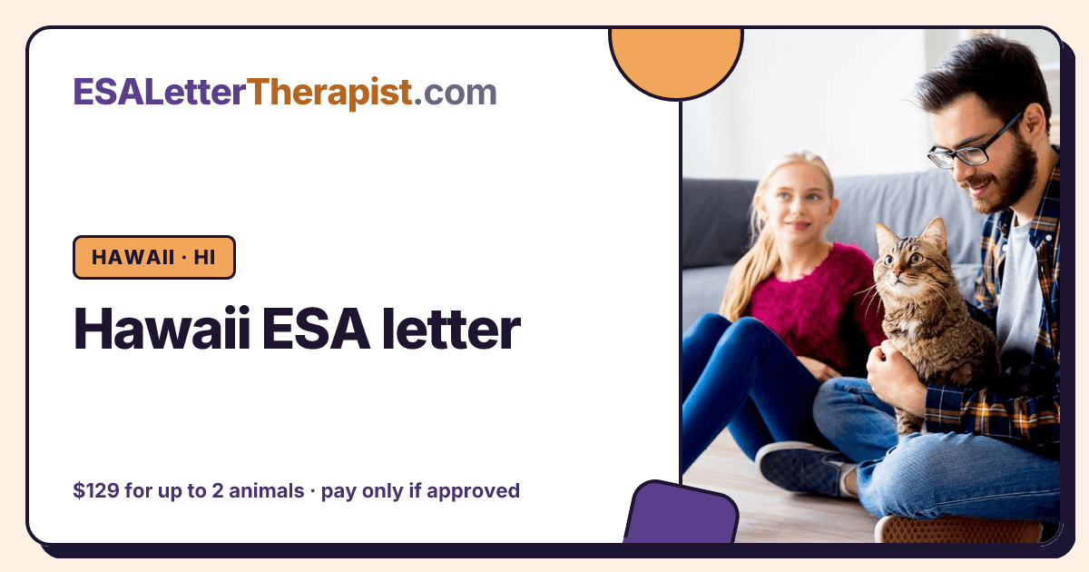 Hawaii ESA letter, ESA Letter Therapist Hawaii · HI