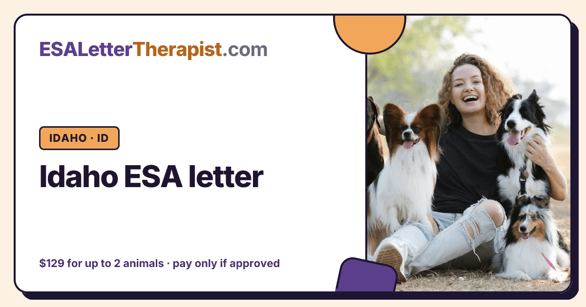 Idaho ESA letter, ESA Letter Therapist Idaho · ID