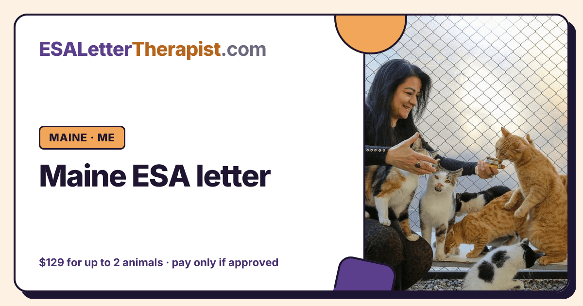 Maine ESA letter, ESA Letter Therapist Maine · ME