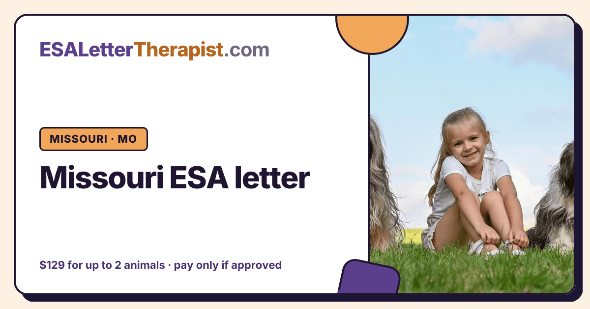 Missouri ESA letter, ESA Letter Therapist Missouri · MO