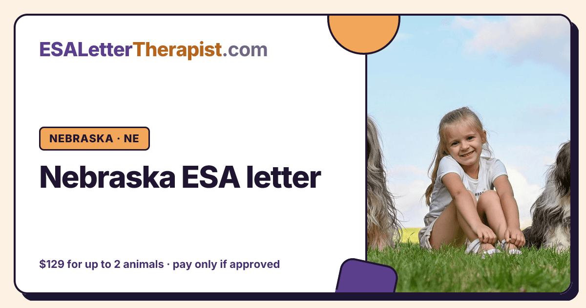 Nebraska ESA letter, ESA Letter Therapist Nebraska · NE