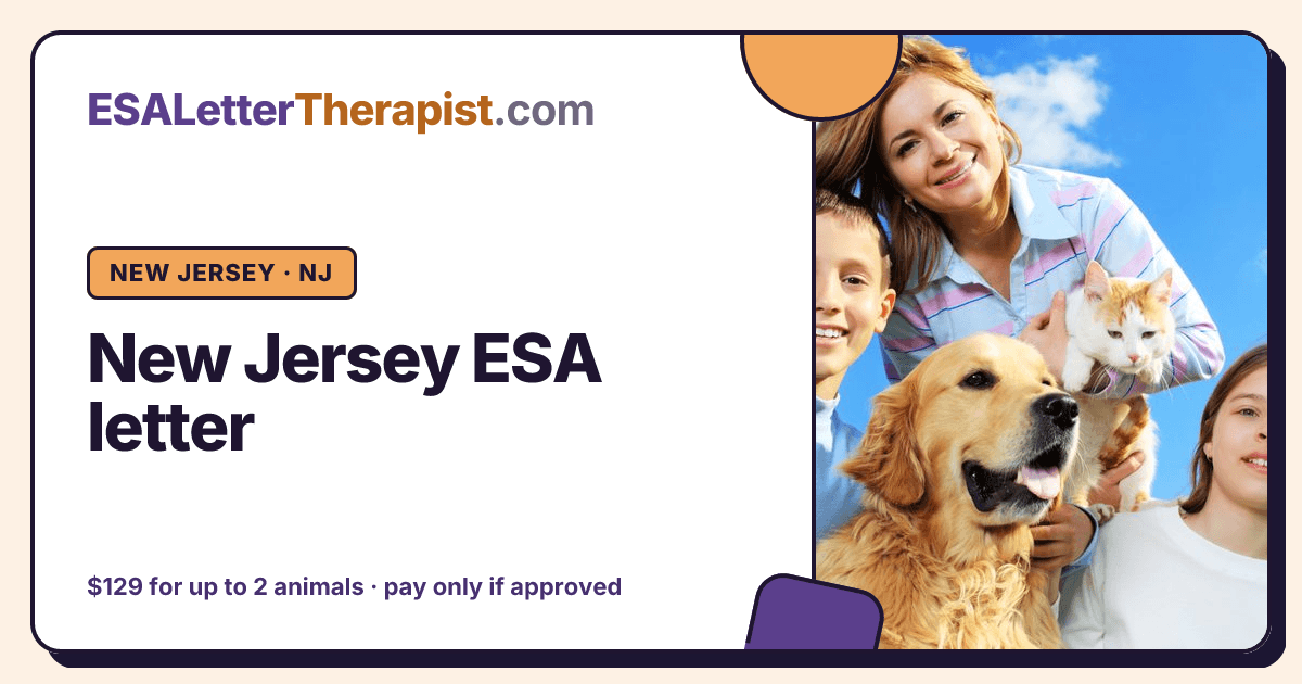 New Jersey ESA letter, ESA Letter Therapist New Jersey · NJ