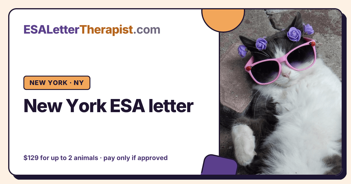 New York ESA letter, ESA Letter Therapist New York · NY
