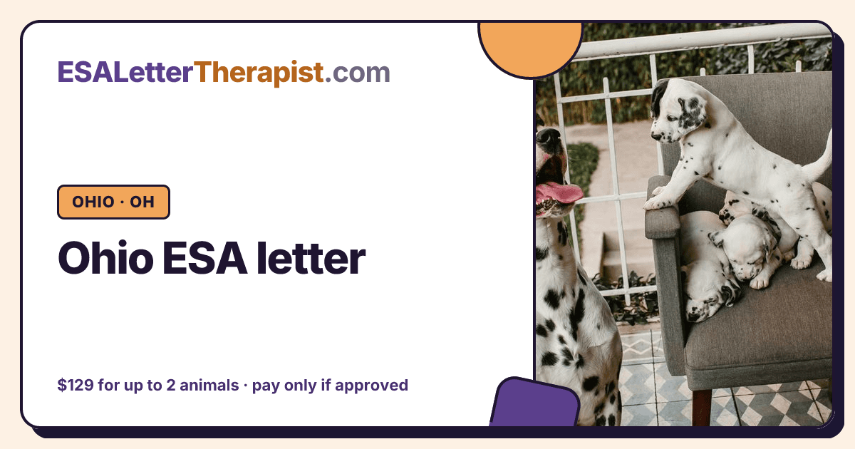 Ohio ESA letter, ESA Letter Therapist Ohio · OH