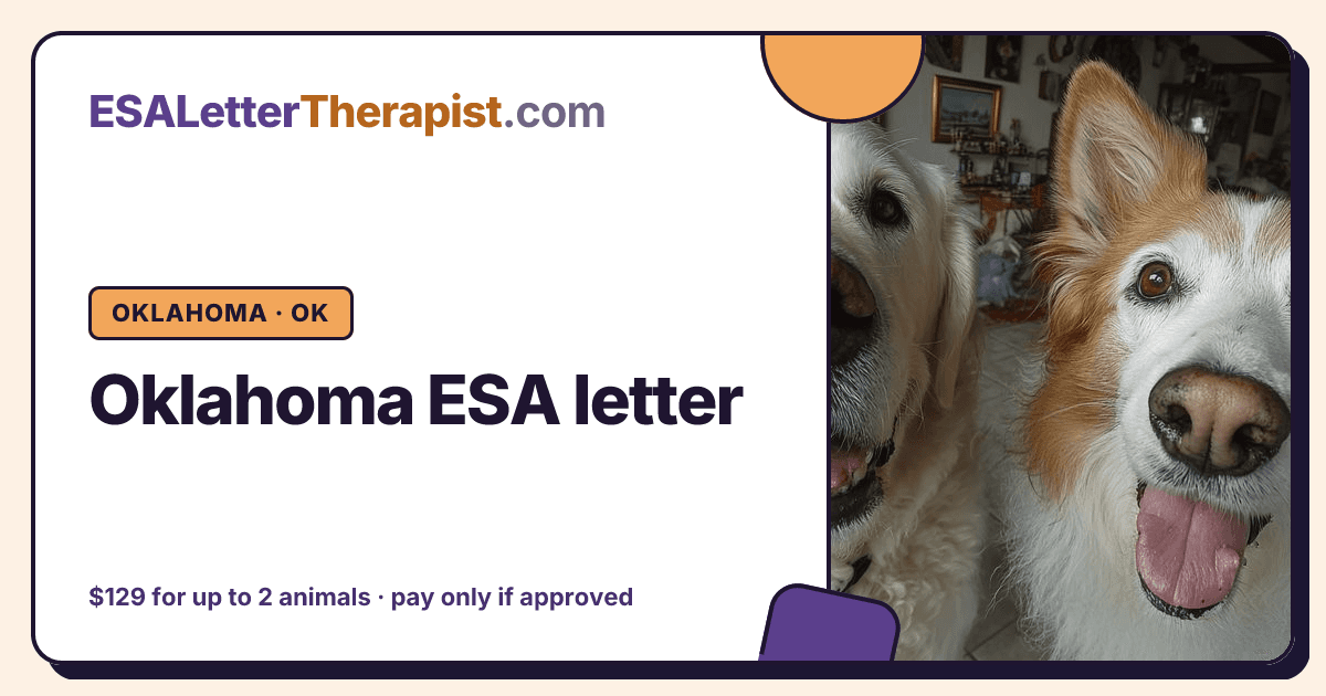 Oklahoma ESA letter, ESA Letter Therapist Oklahoma · OK