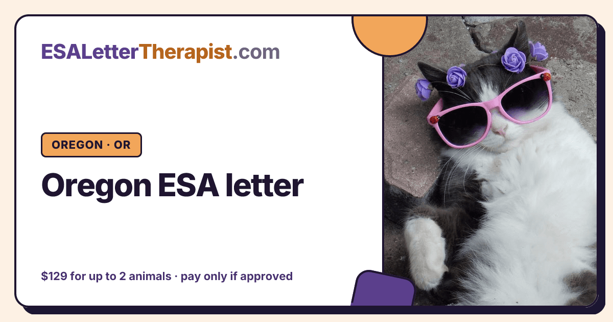 Oregon ESA letter, ESA Letter Therapist Oregon · OR