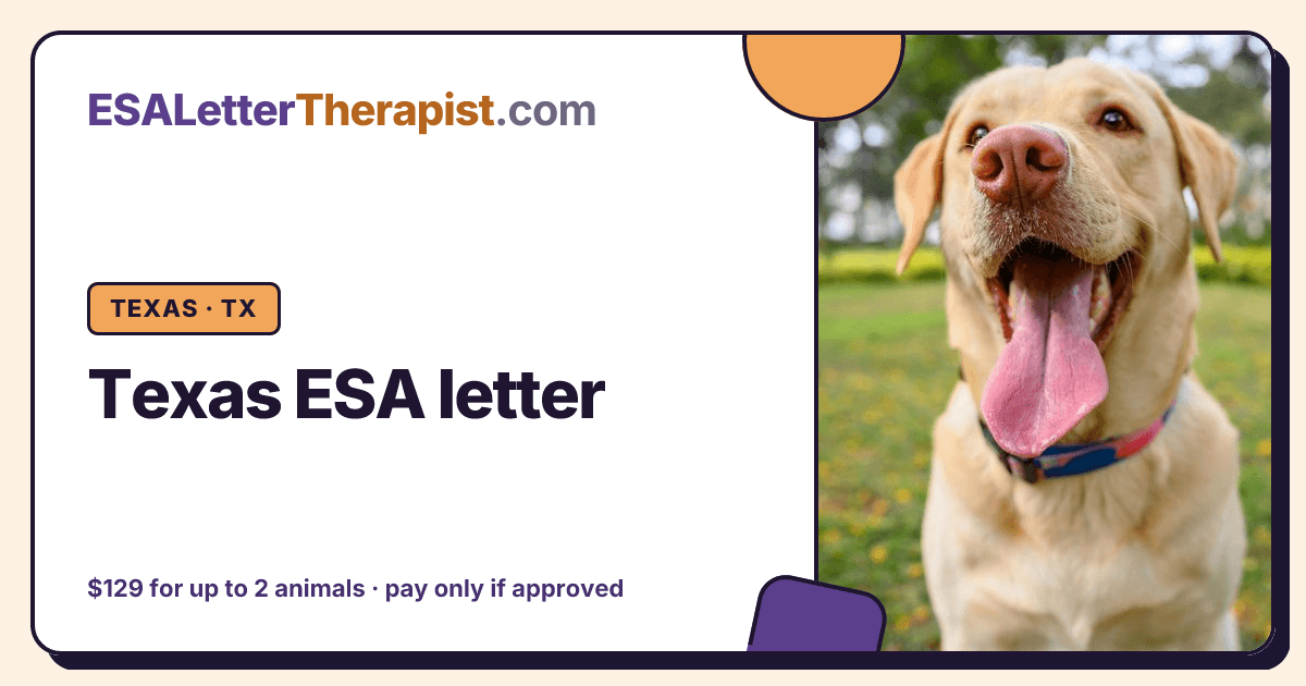 Texas ESA letter, ESA Letter Therapist Texas · TX