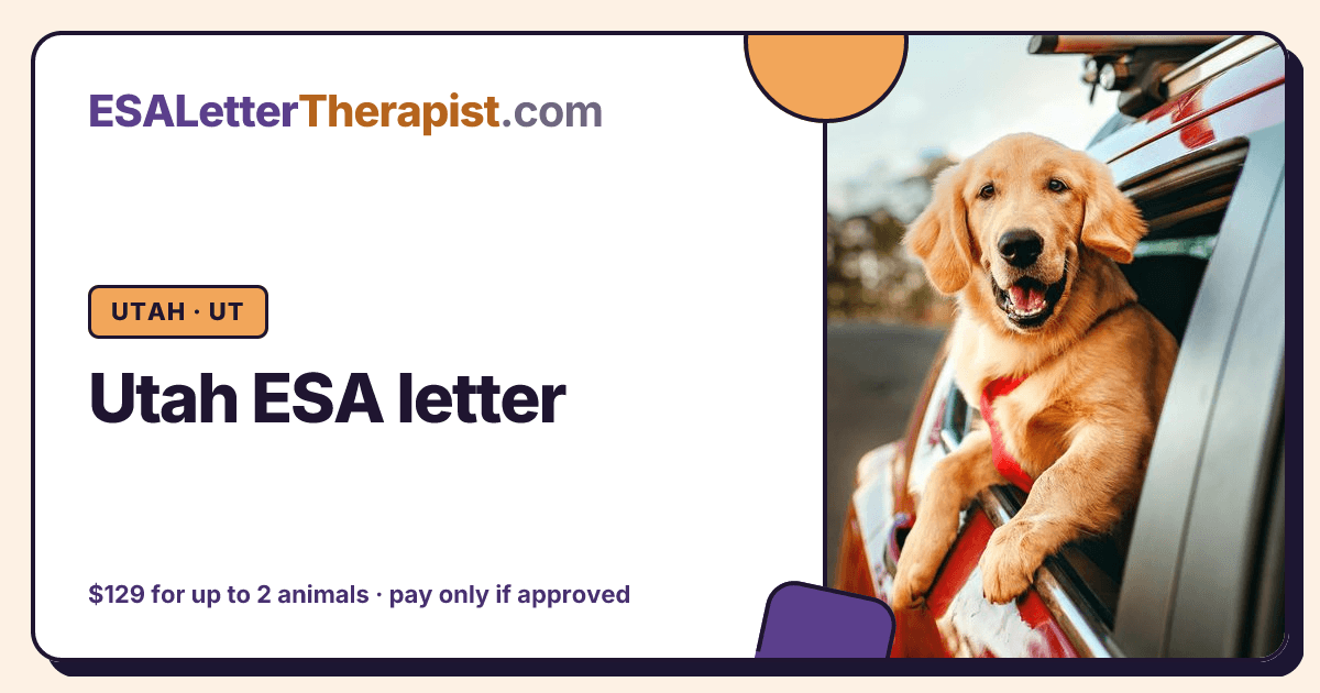 Utah ESA letter, ESA Letter Therapist Utah · UT