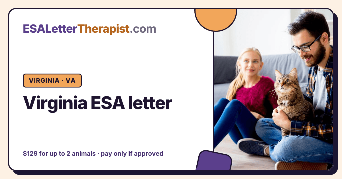 Virginia ESA letter, ESA Letter Therapist Virginia · VA