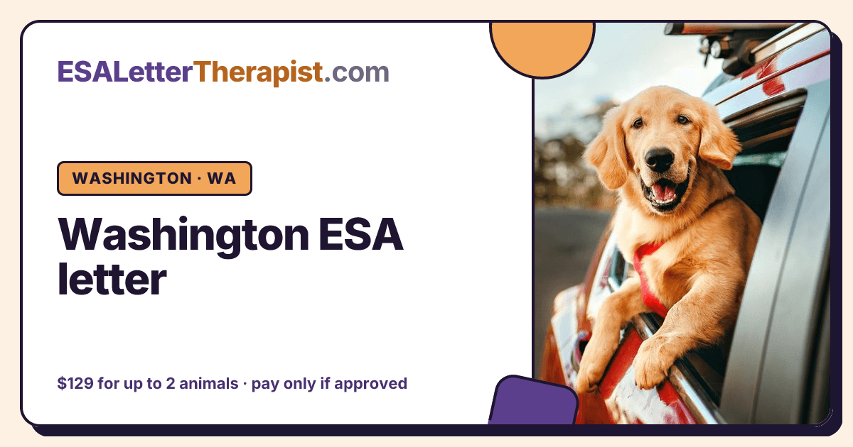 Washington ESA letter, ESA Letter Therapist Washington · WA