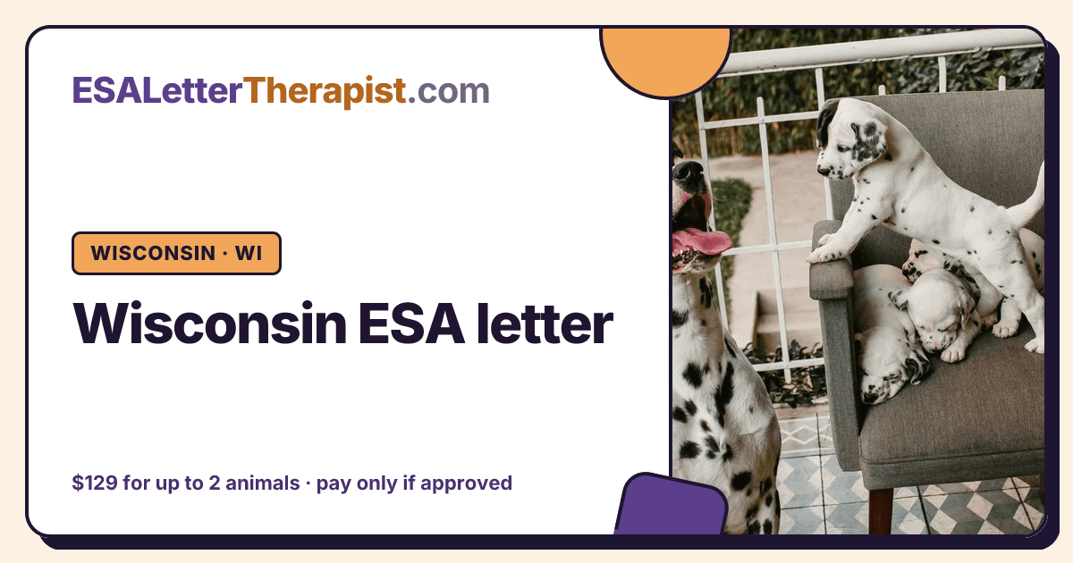 Wisconsin ESA letter, ESA Letter Therapist Wisconsin · WI