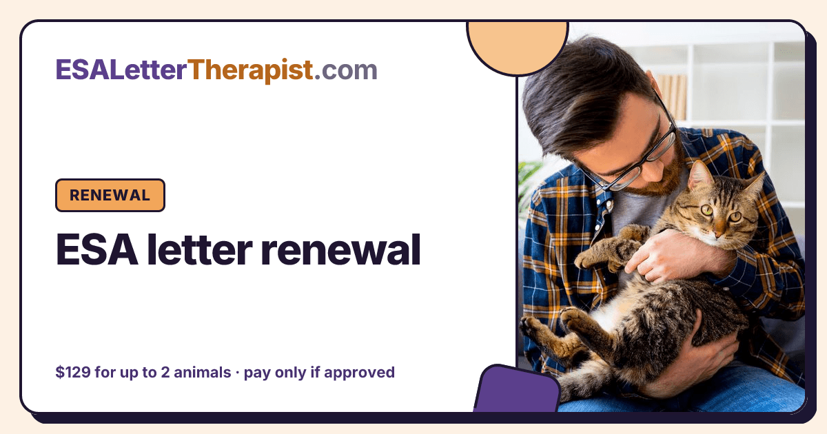 ESA letter renewal, ESA Letter Therapist Renewal
