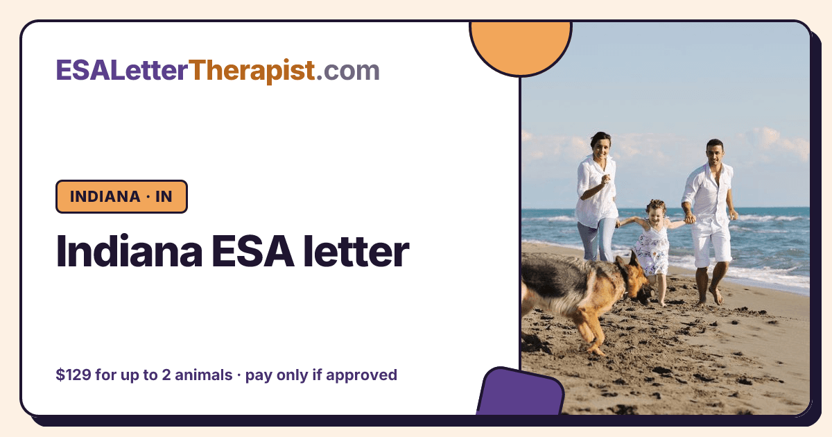 Indiana ESA letter, ESA Letter Therapist Indiana · IN