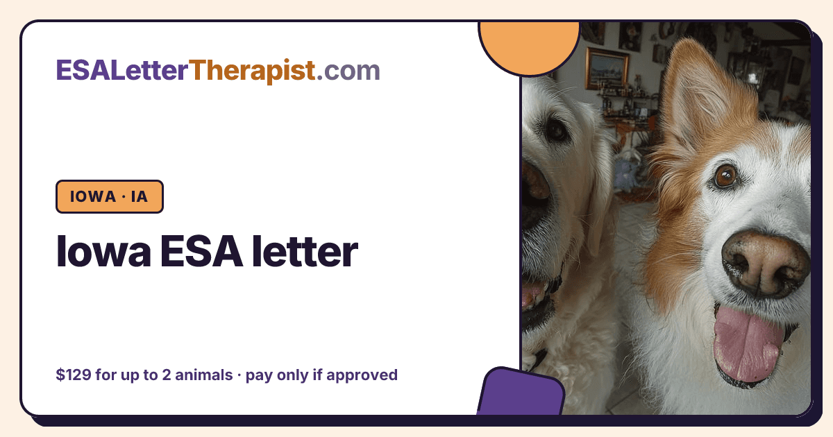 Iowa ESA letter, ESA Letter Therapist Iowa · IA