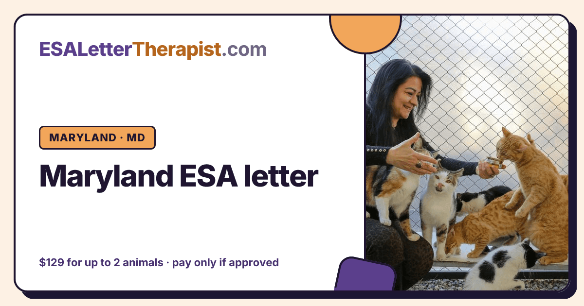 Maryland ESA letter, ESA Letter Therapist Maryland · MD