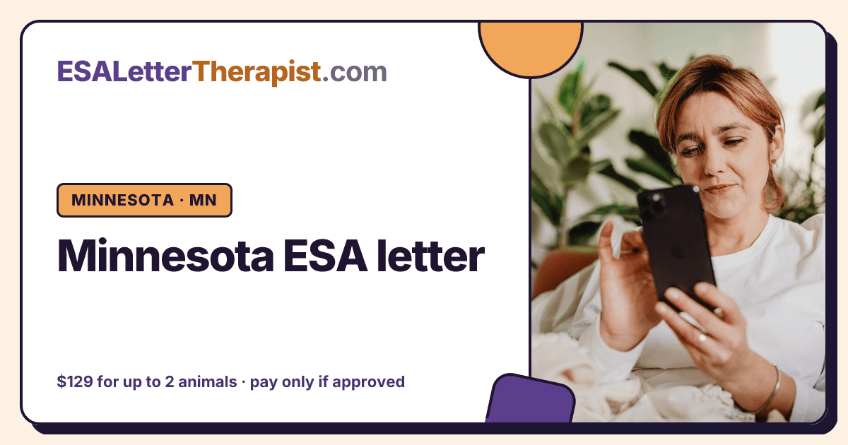 Minnesota ESA letter, ESA Letter Therapist Minnesota · MN