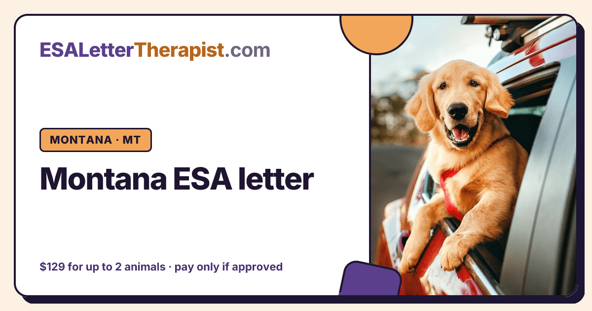 Montana ESA letter, ESA Letter Therapist Montana · MT