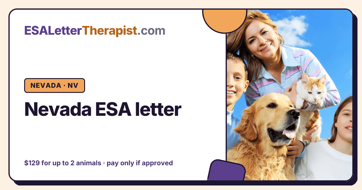 Nevada ESA letter, ESA Letter Therapist Nevada · NV
