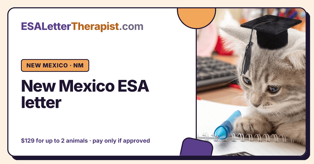 New Mexico ESA letter, ESA Letter Therapist New Mexico · NM