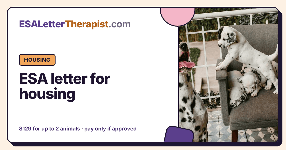 ESA letter for housing, ESA Letter Therapist Housing
